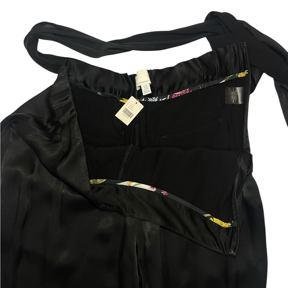 Anthropologie ett:twa Satin Black Tie Waist Wide Leg Trouser Ankle Pants Size 14 - Picture 8 of 16